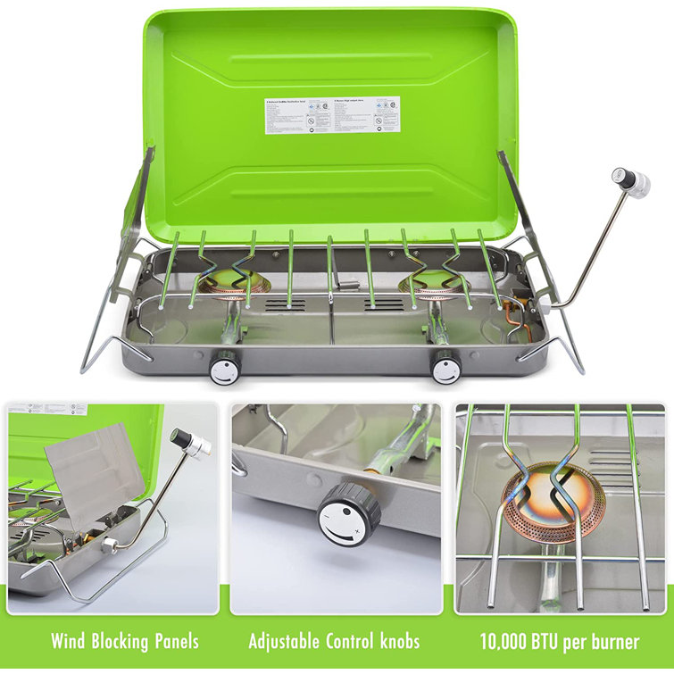 Flame King 2 Burner Portable Camping Stove Grill Compatible with